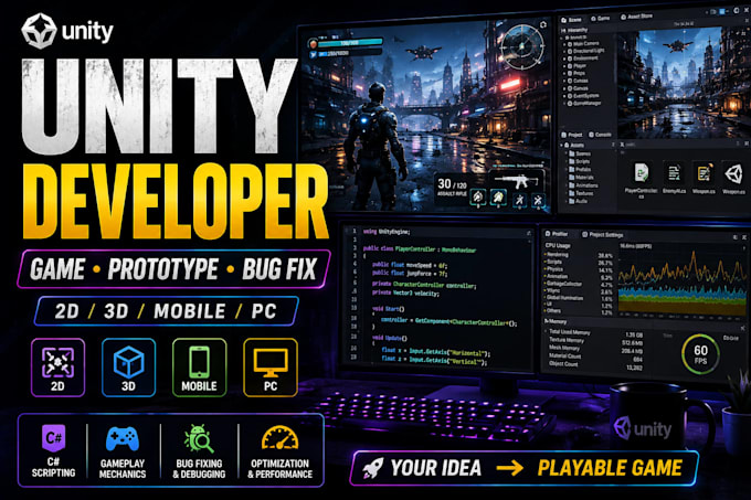 develop a 2d 3d unity game for mobile PC and web
