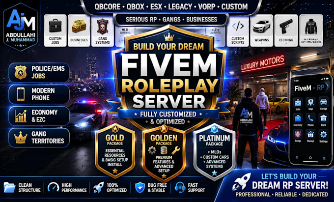 develop custom gta 5 fivem scripts, server setup, qbcore, qbox and esx