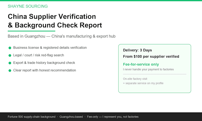 verify your chinese supplier and provide a background check report