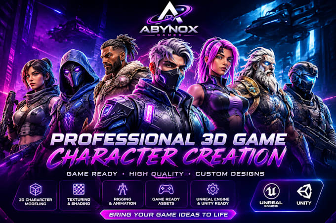 create a professional 3d character, character model and game ready assets