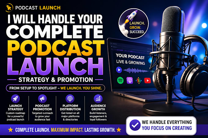 handle your complete podcast launch strategy and promotion