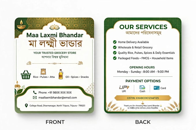 design bengali visiting card, flex banner, shop sign board