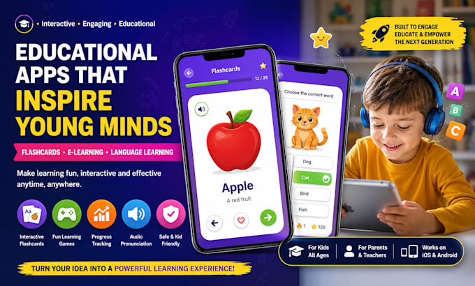 build kids flashcard app, elearning app, educational app, language learning app