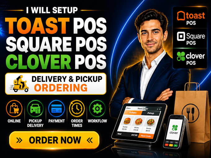 setup toast square clover pos delivery and pickup ordering