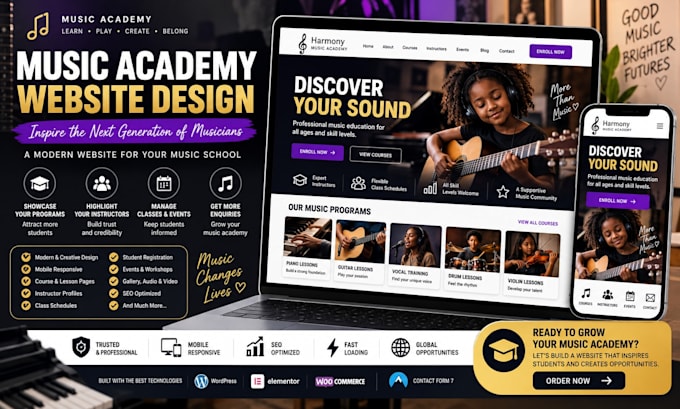 build a modern music school website for lessons and courses