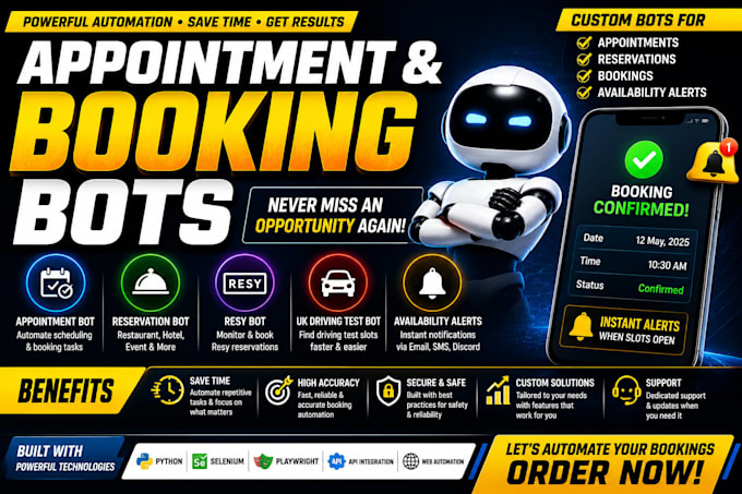 make appointment bot booking bot resy bot reservation bot uk driving test bot