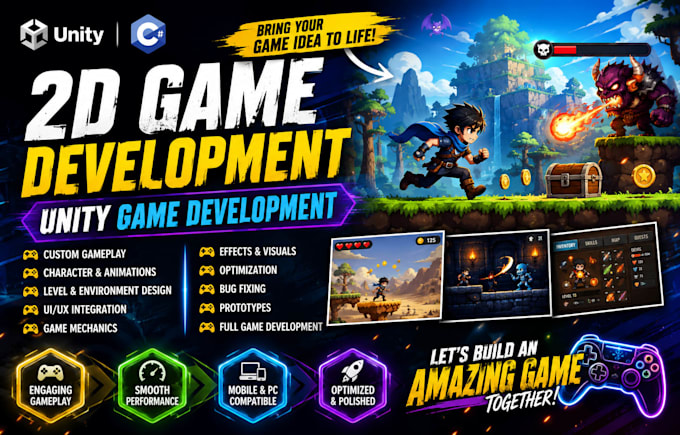 design and develop 2d game, unity game development