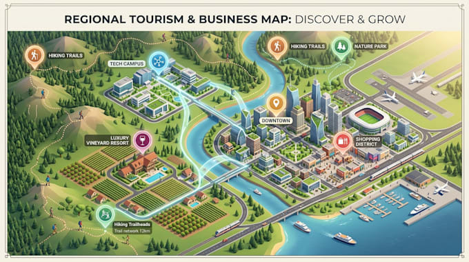 design your isometric interactive map for business, tourism map, tourist map