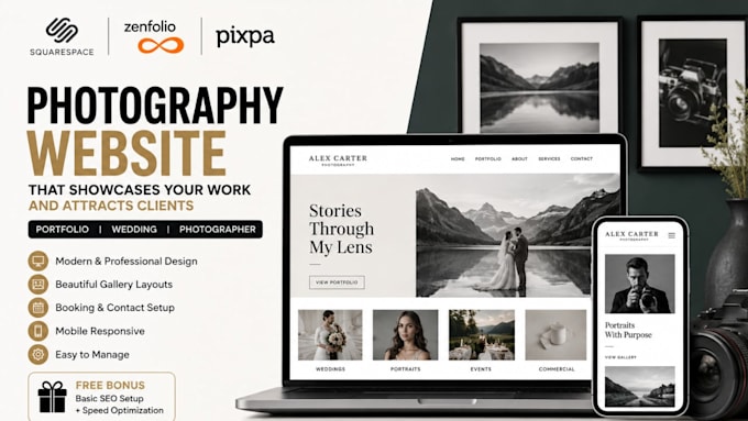 build a squarespace portfolio wedding website zenfolio pixpa photography website