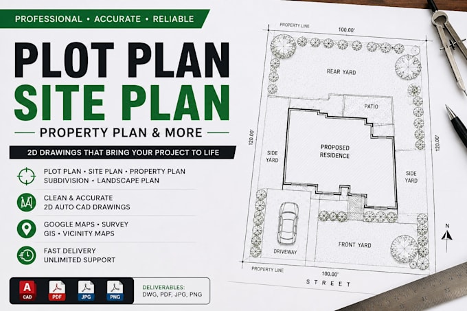 draw 2d plot plan, site plan and property map