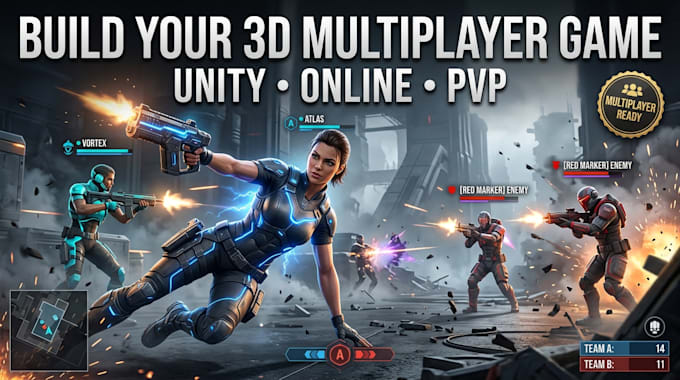 develop 3d multiplayer game, unity 3d game development, pvp game, 3d online game