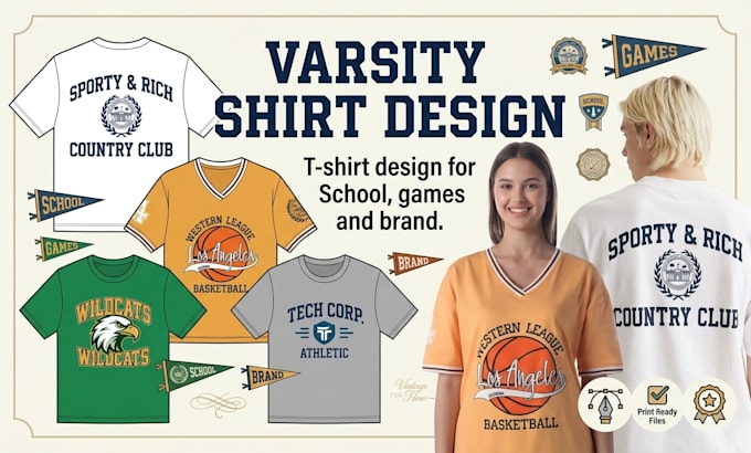 design a custom varsity tshirt for your team, school or brand