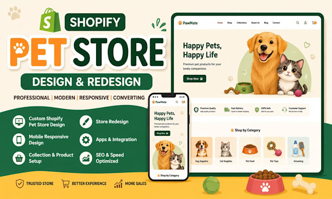 design or redesign a professional shopify pet store website
