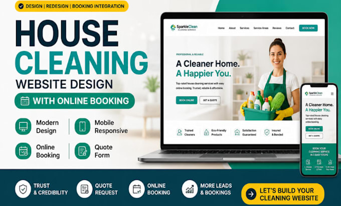 design or redesign house or residential cleaning website with online booking