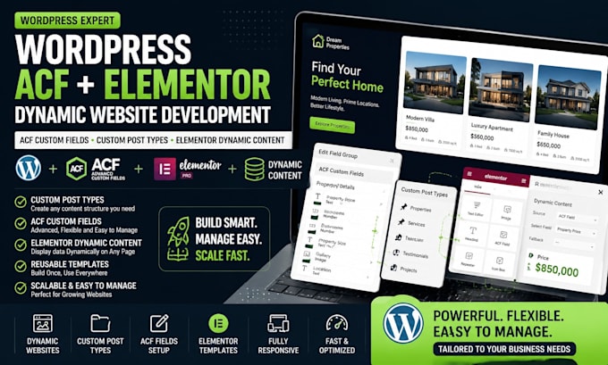 create wordpress acf elementor, acf custom post type, elementor dynamic content