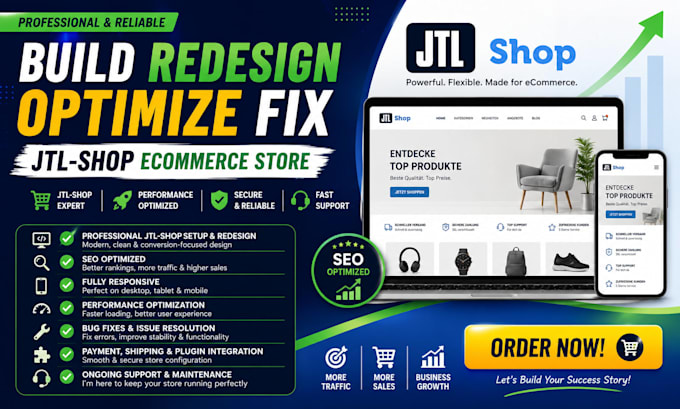 build redesign optimize fix jtl shop ecommerce store SEO responsive website