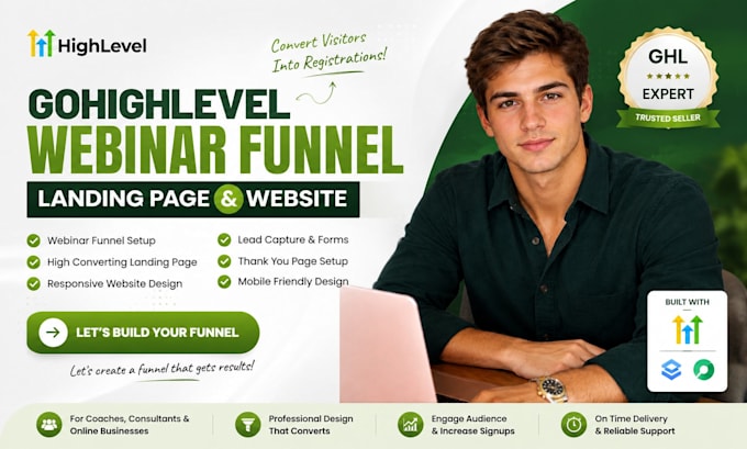 build gohighlevel webinar funnel, landing page and website