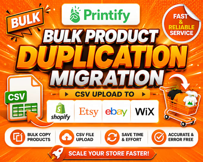 printify bulk product duplication migration csv upload to shopify etsy ebay wix