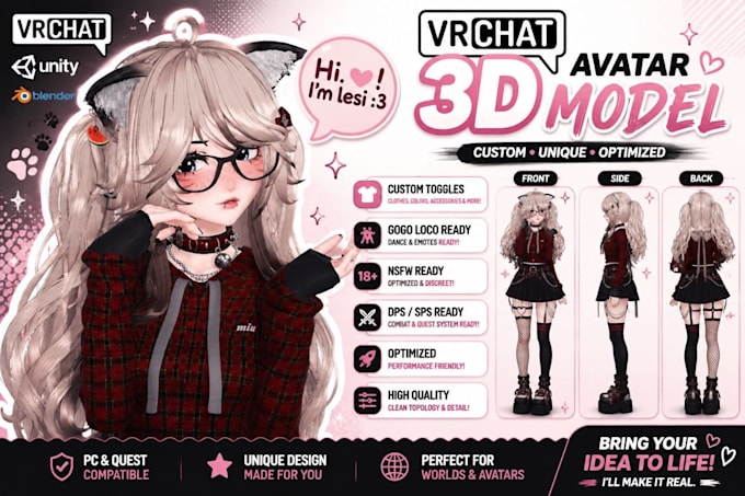 make custom vrchat avatar vrc avatar vr character 3d avatar anime vr character