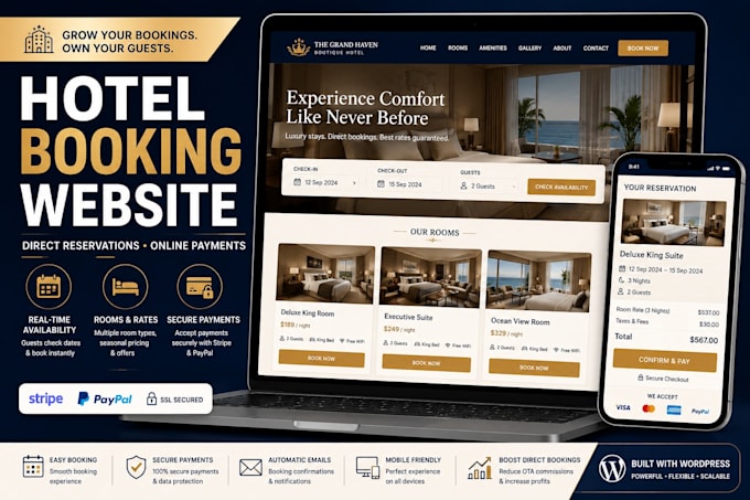 build wordpress hotel booking website with direct reservations and payments