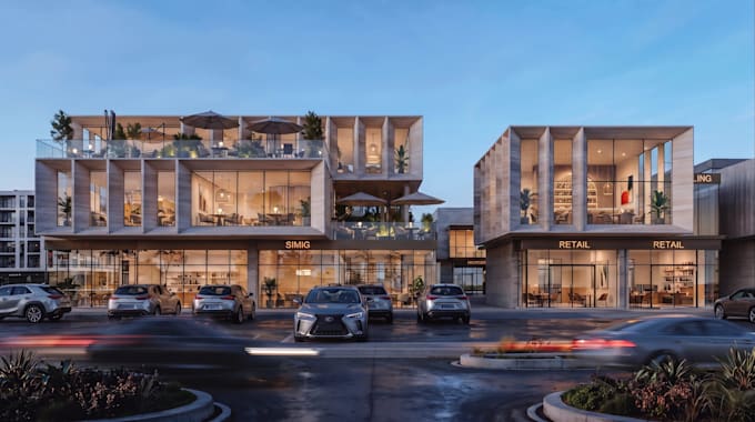 render, design commercial complex,architectural 3d exterior visual,cgi elevation
