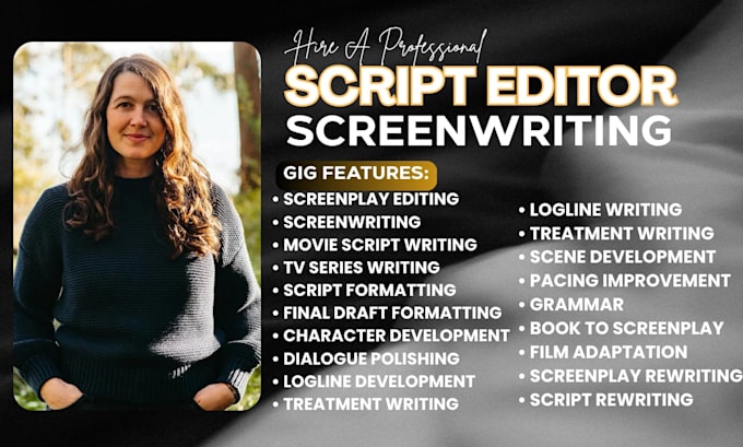write film script, comedy script, screenplay, movie script or TV series