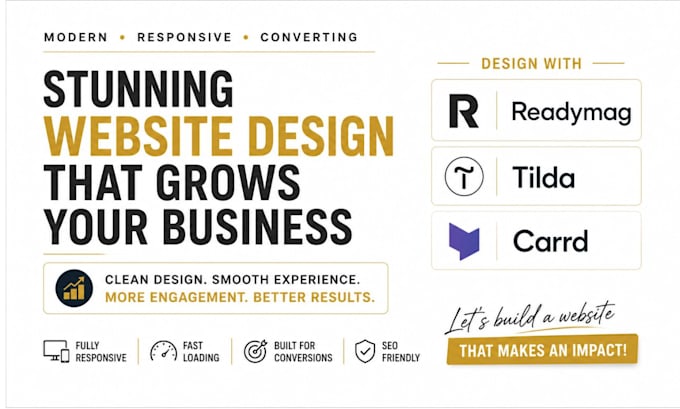 create a responsive readymag, tilda, and carrd website