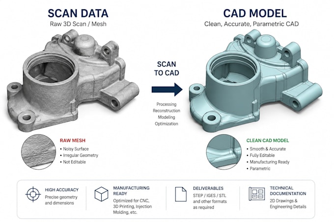 do reverse engineering, convert scanned data, photos to preimuim 3d cad model