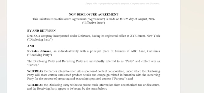 draft, review ndas, influencer agreements, terms and conditions