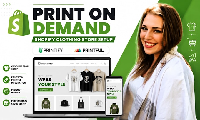 build shopify pod clothing store setup with printify and printful integration
