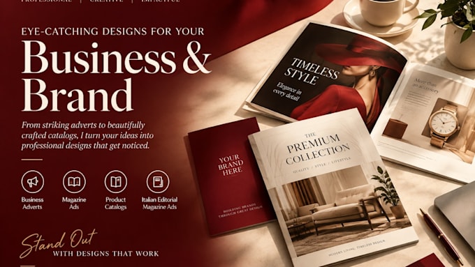 design business advert, magazine ads, product catalog and italian editorial ads