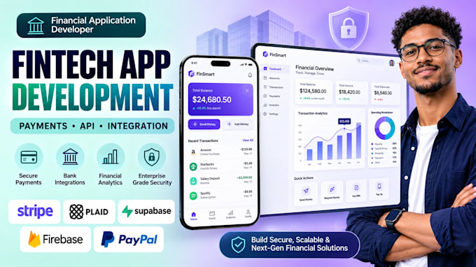 develop fintech apps with stripe, plaid, supabase and firebase integration
