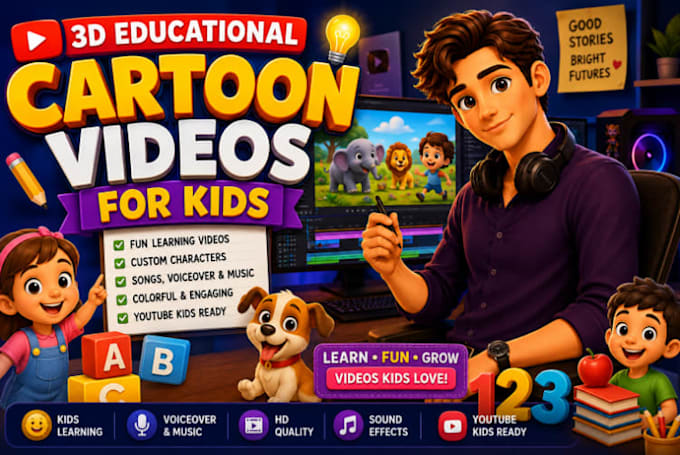 create 3d educational cartoon videos and kids learning animation