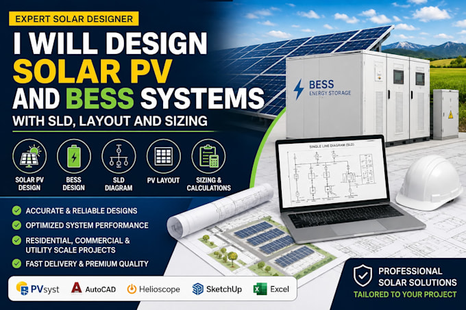 design solar pv and bess systems with sld, layout and sizing