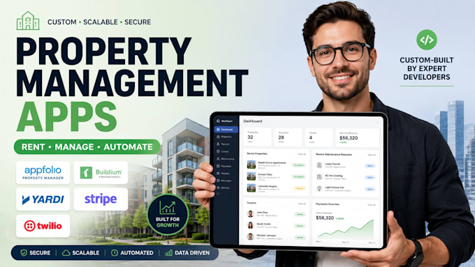 build property apps with appfolio, buildium, yardi, stripe and twilio