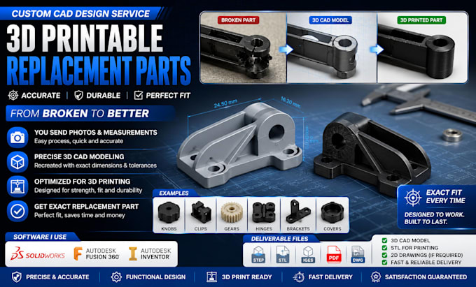 reverse engineer 3d printable replacement parts from photos, measurements