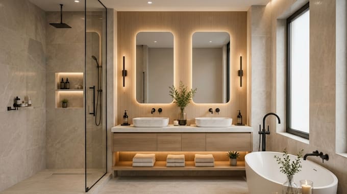 do custom 3d bathroom design and remodeling with master bathroom and render