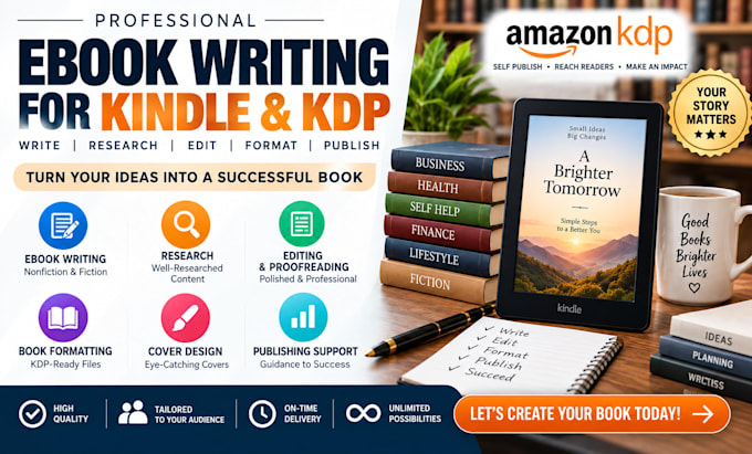 write a kindle KDP ebook with research, editing and formatting