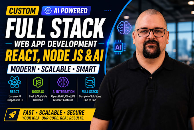 develop custom full stack web apps with react, node js and ai integration