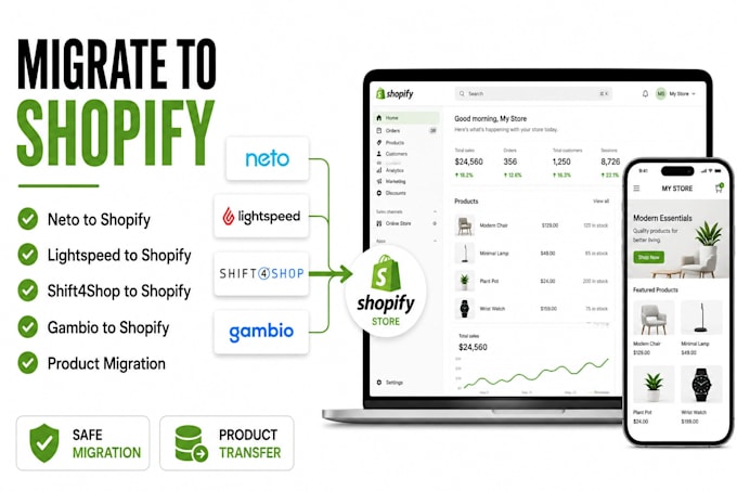 migrate neto lightspeed shift4shop or gambio to shopify store product migration