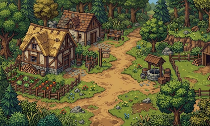 design 2d pixel art background parallax rpg map landscape tile sheet game assets