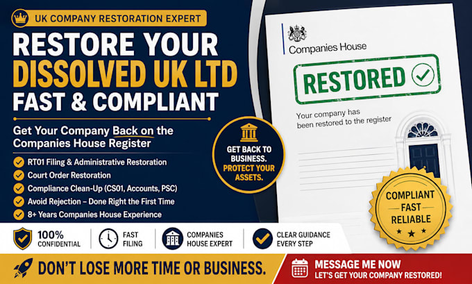 restore your dissolved UK ltd company and file rt01 fast