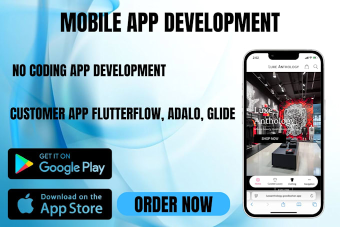 build no code app for ios, android using bubble, flutterflow, adalo, glide