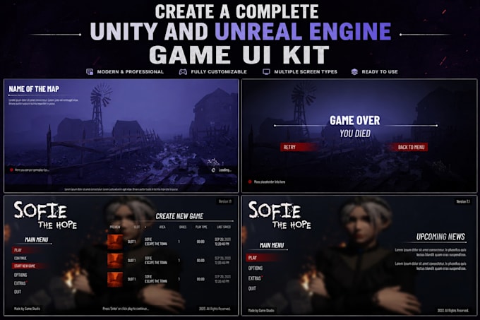 create a complete unity and unreal engine game UI kit