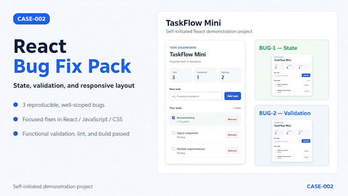 fix react javascript frontend bugs and UI issues