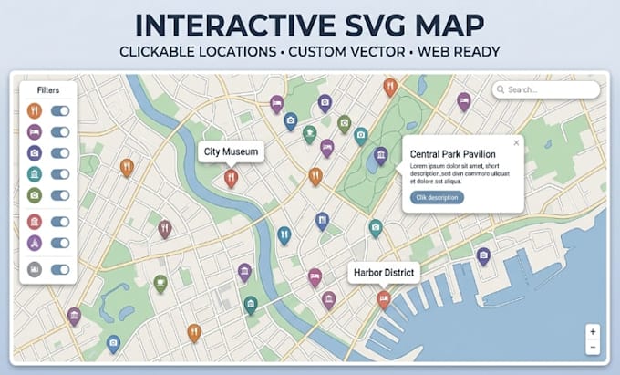 design interactive svg map ciickable web map custom vector map digital map