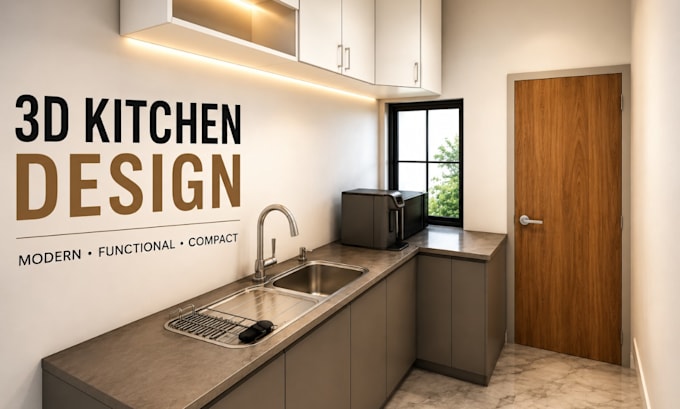 design 3d kitchen, kitchen cabinets, floor plan and realistic kitchen rendering