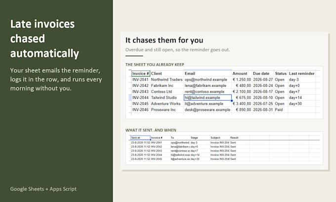 automate google sheets with apps script to send invoice payment reminders
