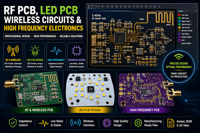design rf pcb, led pcb, wireless circuits and high frequency electronic