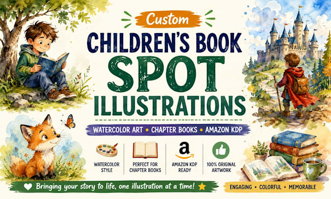 create spot illustrations for children chapter books amazon KDP watercolor art